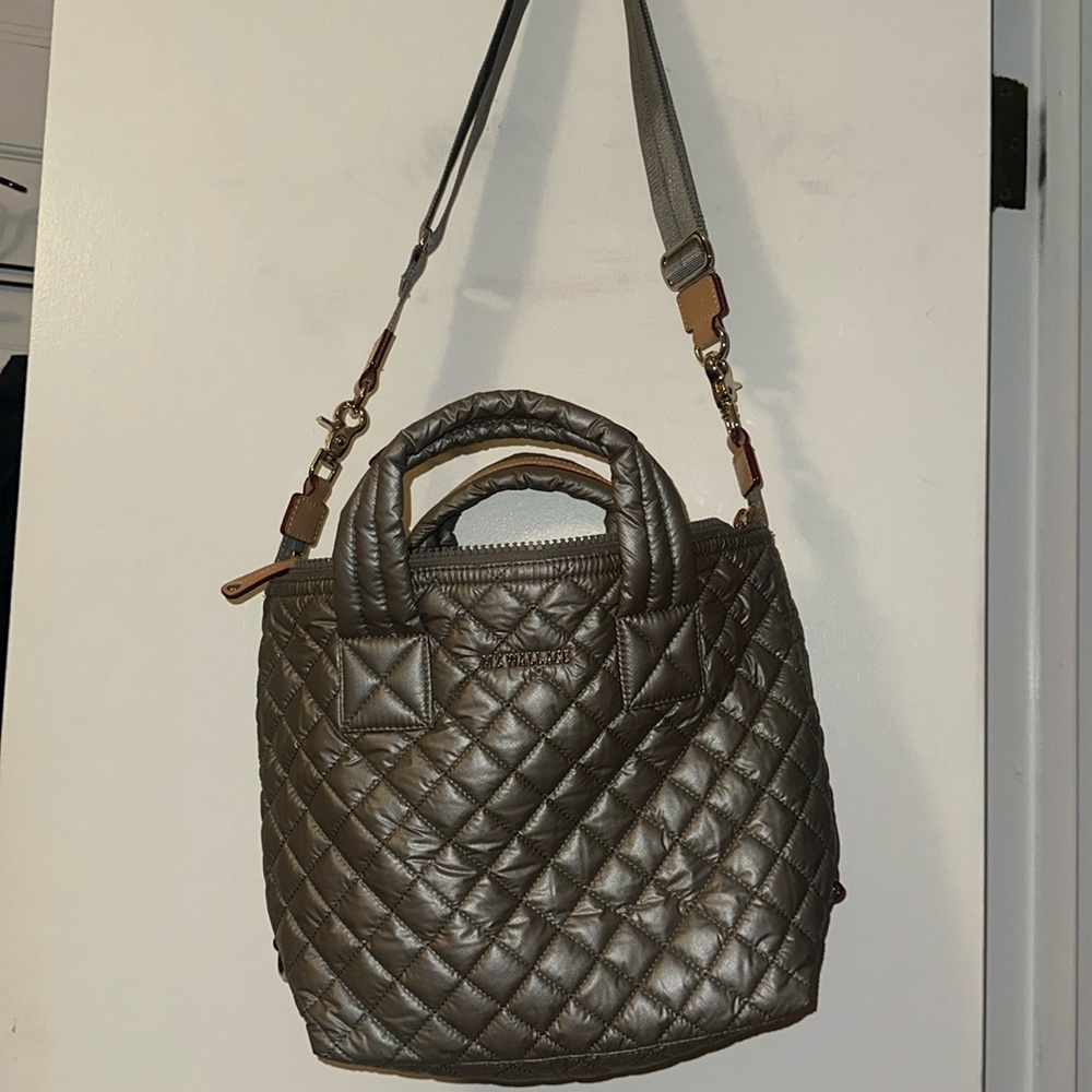 MZ Wallace Silver Quilted Shoulder Bag with Chain Strap